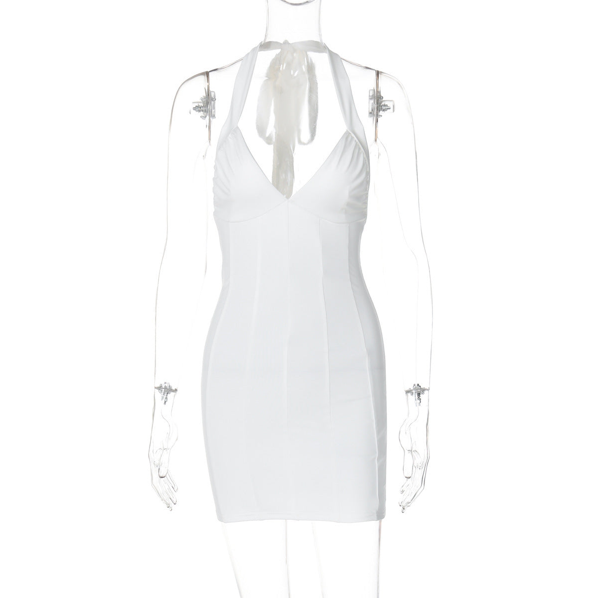 Autumn Women's Sexy Deep V Slim Low Back Halter Neck Bodycon Short Dress 7