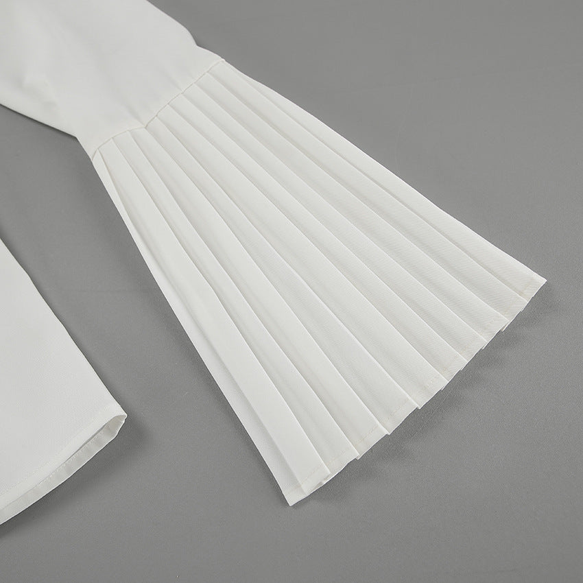 Women white sexy Turndown Collar long-sleeved hollow chiffon shirt 16