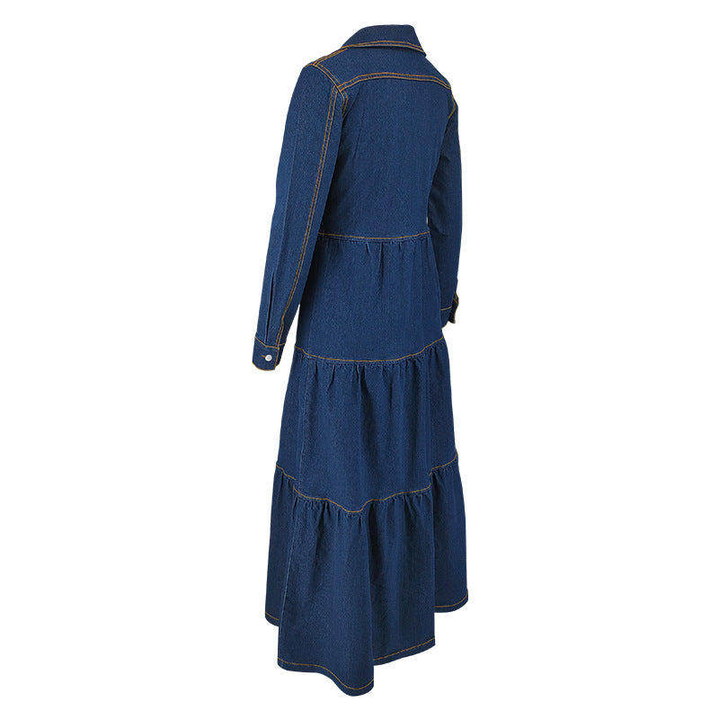 Elegant Long Sleeve Denim Long Dress 6