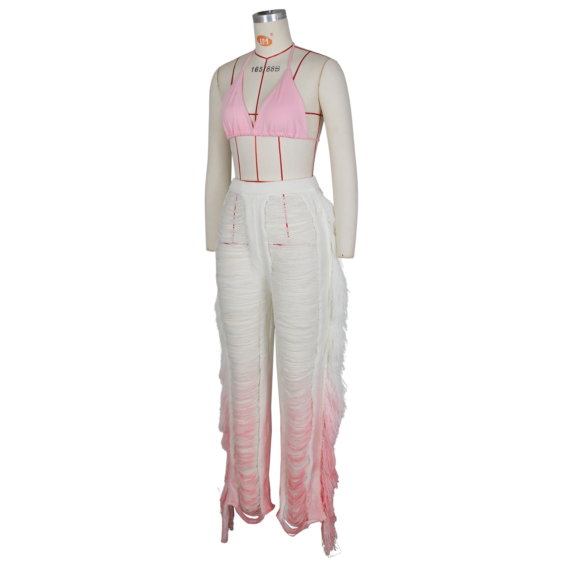 Summer Women's Sexy Gradient Beach Tassel Knitting Pants Casual Set 10