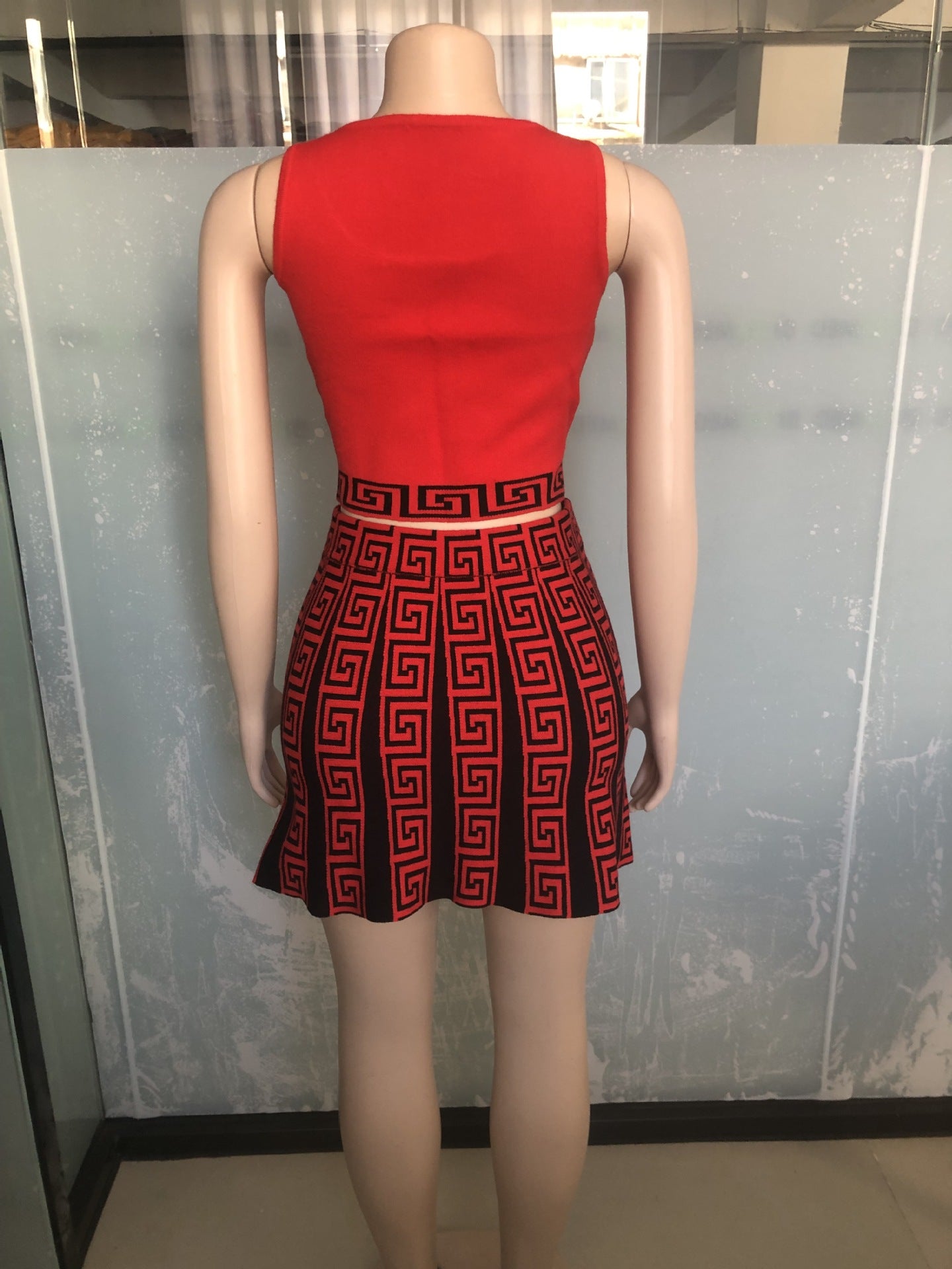 Women's Knitting Stretch Sports Casual Knitting Skirt Vest Two Piece Set 16