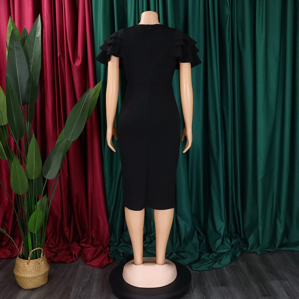 Women's Summer Chic Career Square Neck Short Sleeve Sexy Bodycon African Dress 18