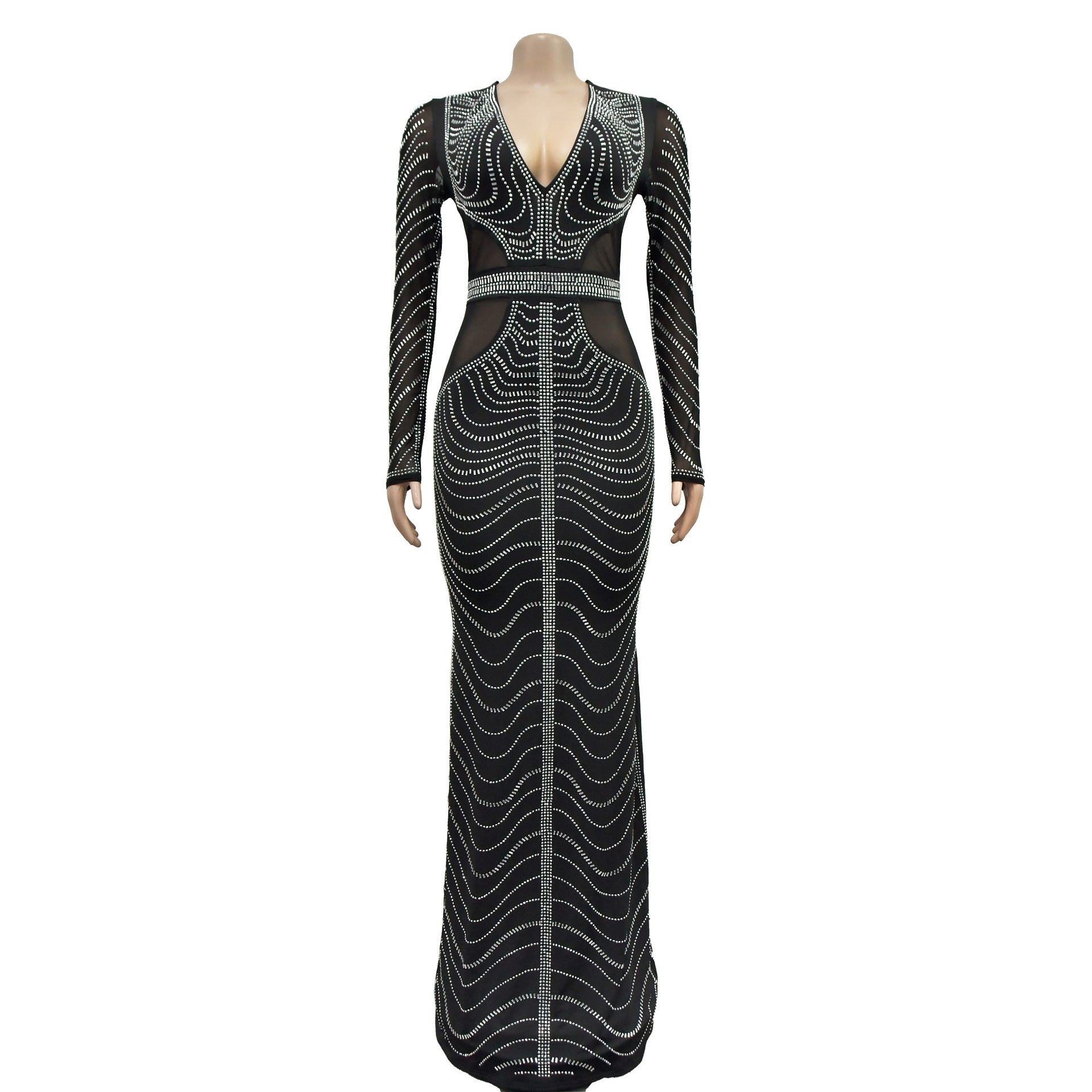 Women Solid mesh Beaded dress 7