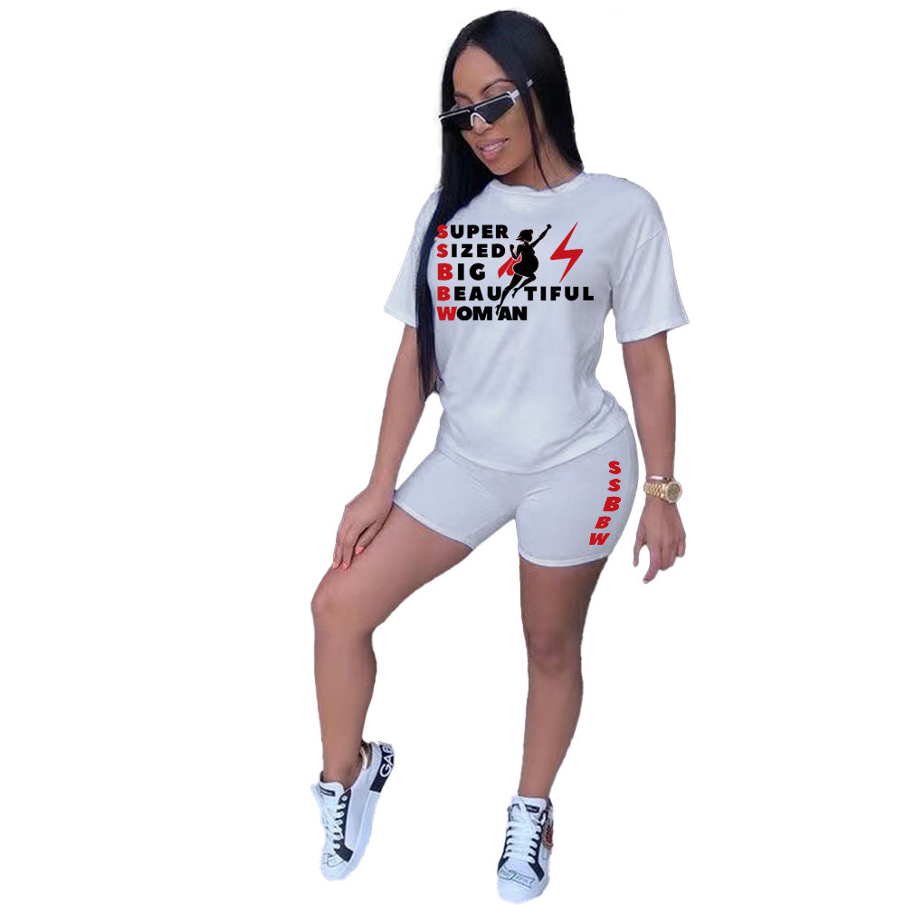 Plus Size Women's T-Shirt Shorts Set Tracksuit Two-Piece 10