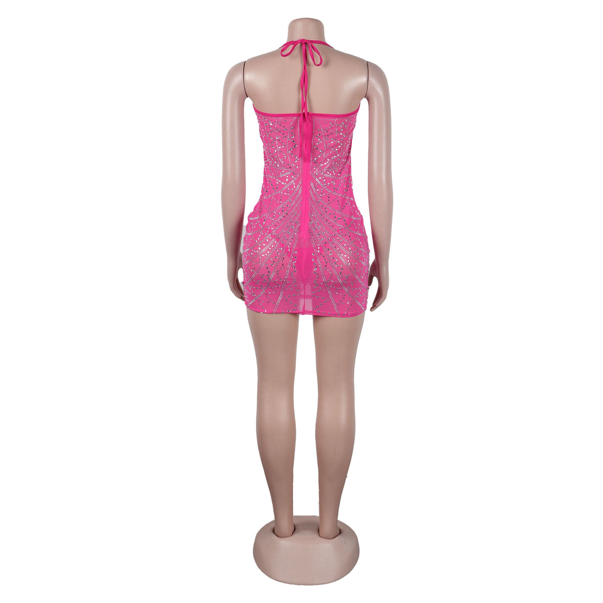 Women Sexy Beaded Tassel See-Through Bodycon Dress 14