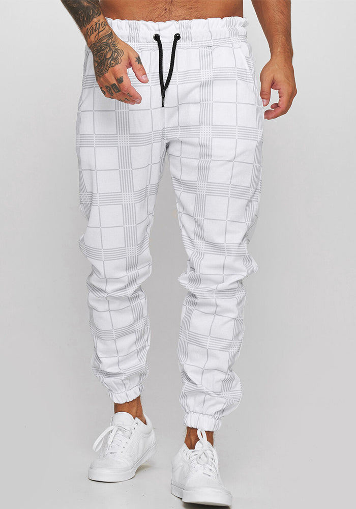 Square grid 3d digital printing Casual pants fitness Tight Pants