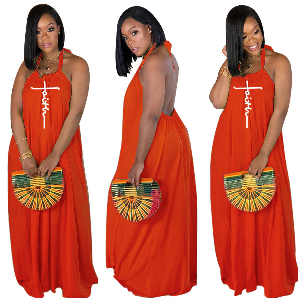 Women's Sling Loose Halter Print Boho Maxi Dress 4