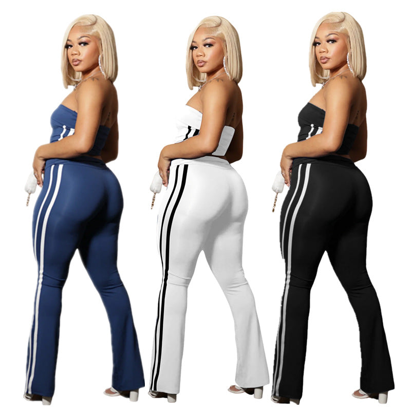 Women's Solid Color Sexy Strapless Top & Casual Pants Two Piece Set 8