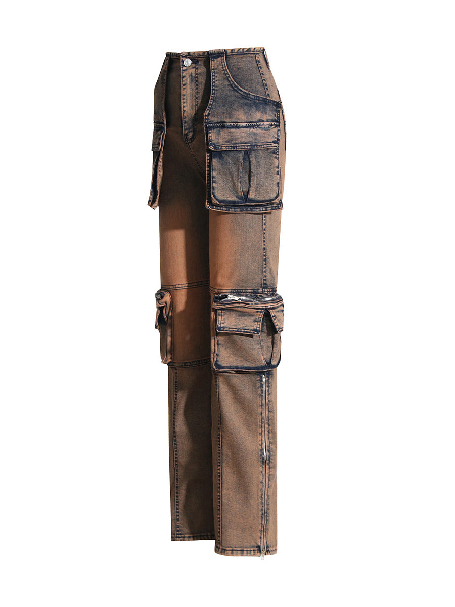 Spring American Washed Denim Cargo Pants 5