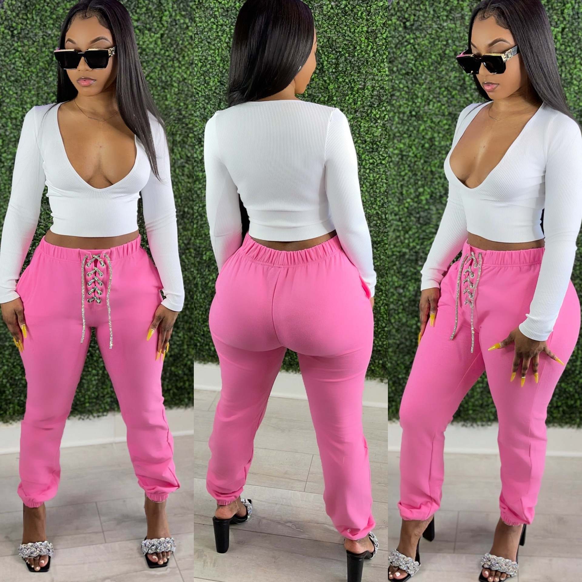 Autumn Winter Women's Drawstring Elastic Waist Casual Sports Pants 4