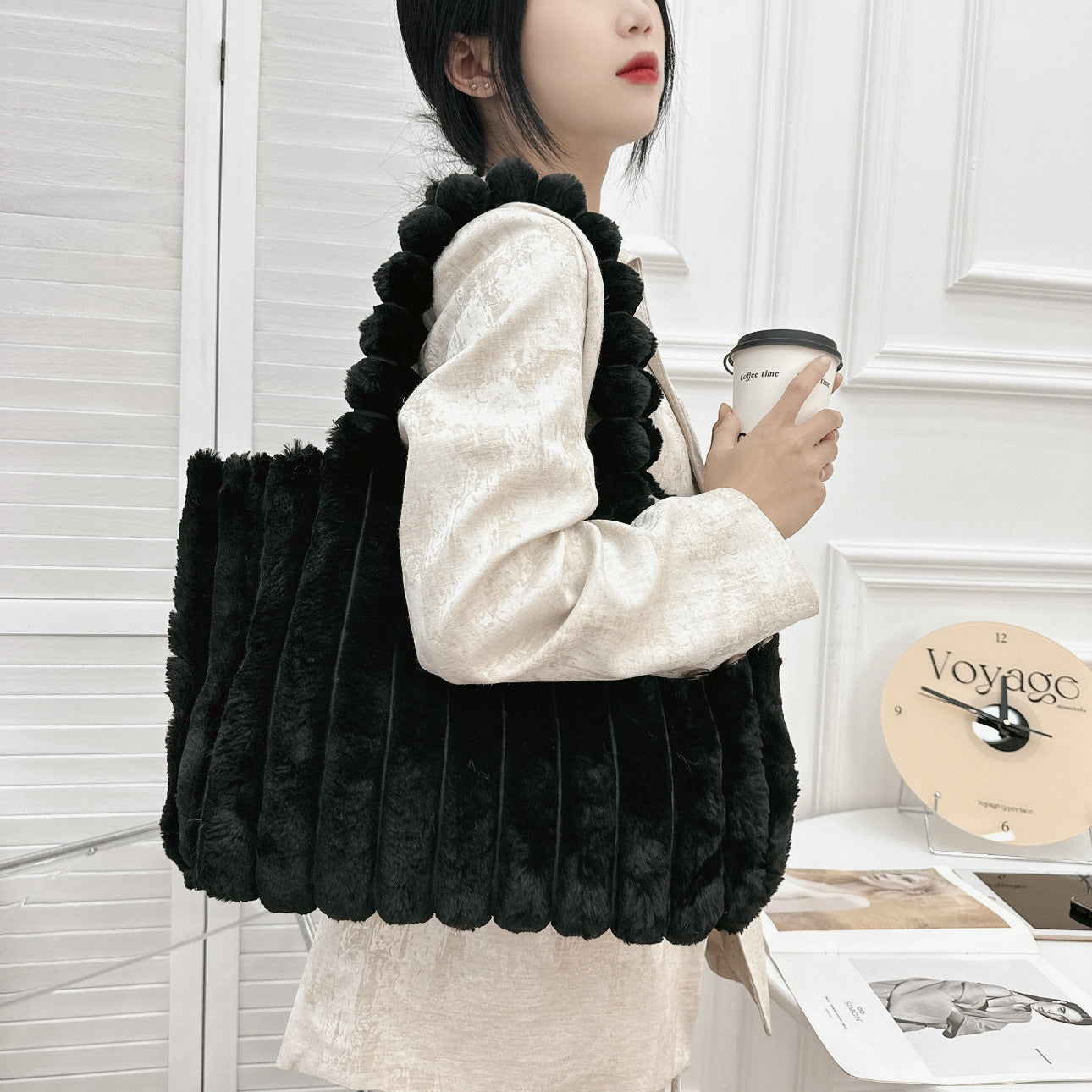 Women Shoulder Furry Tote Bag 12