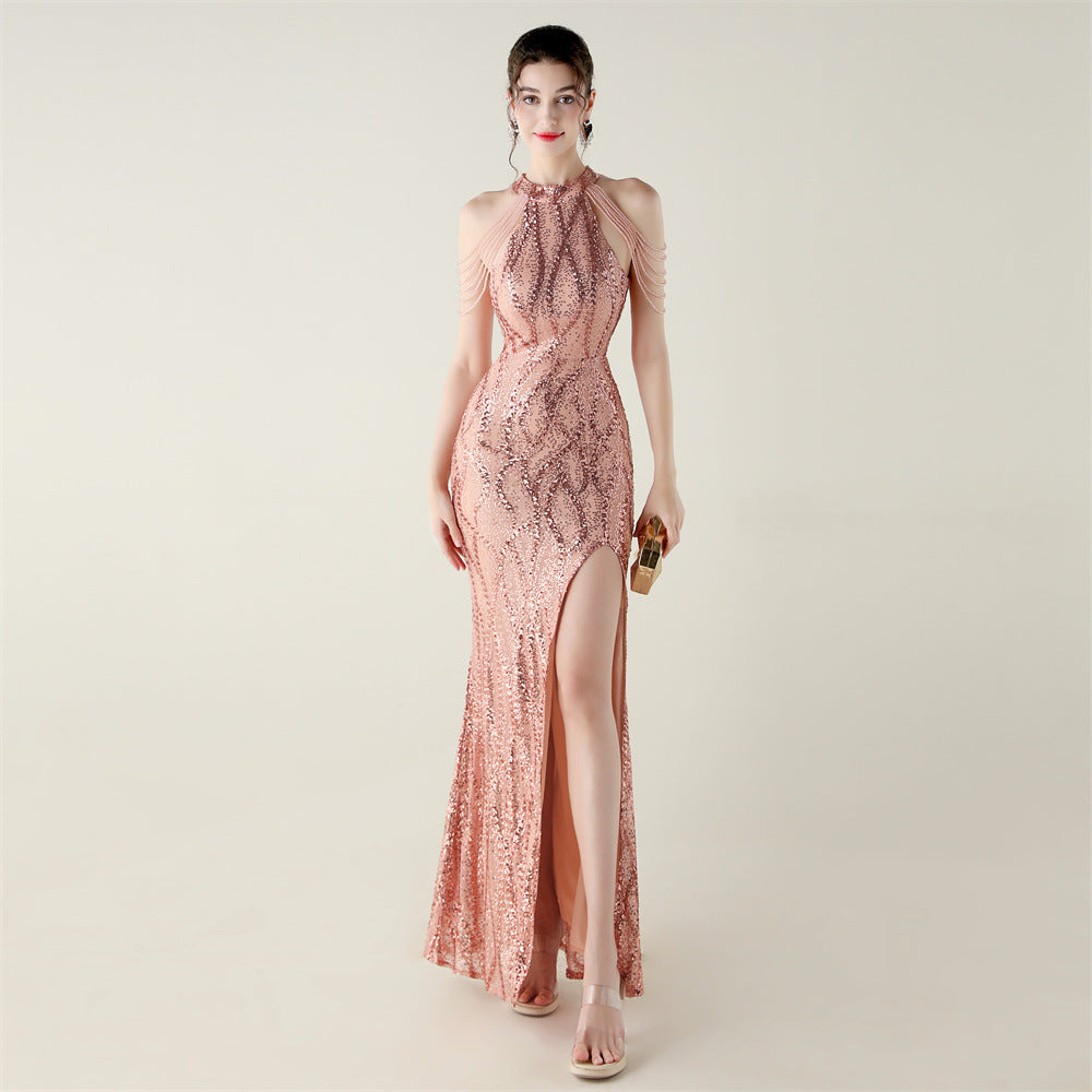 Women sequined sequined tube flower beaded sexy backless fishtail Formal Party evening dress 10