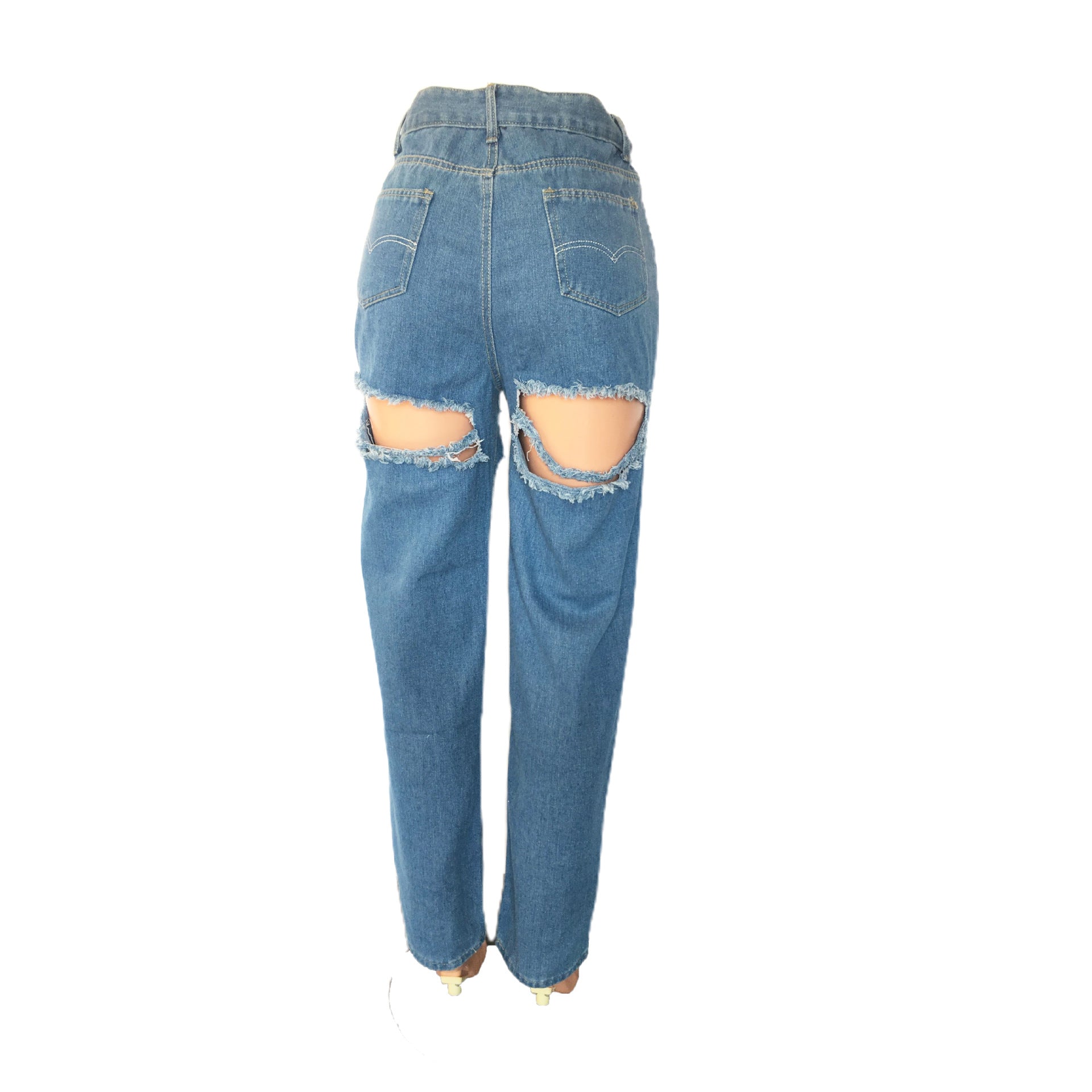 women washed high waist loose Ripped Denim pants 11