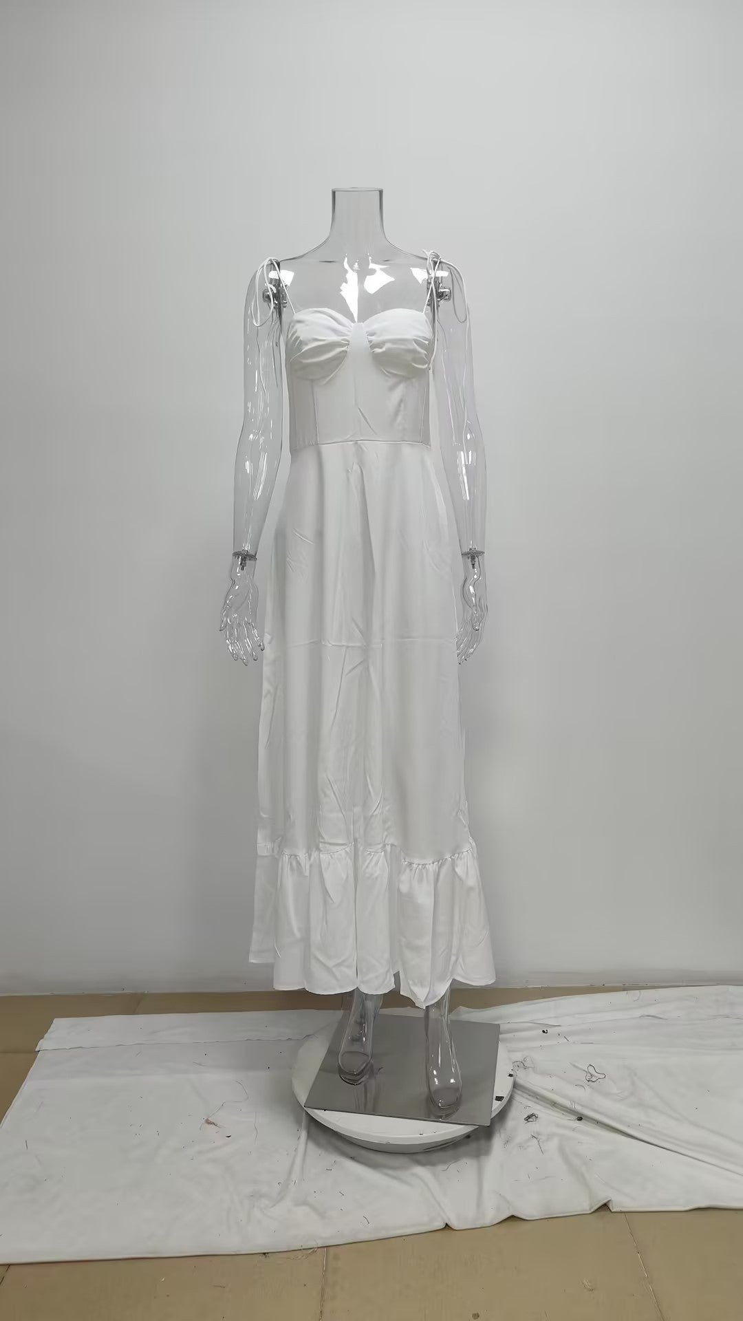 Women spring elegant solid suspender sexy dress 9