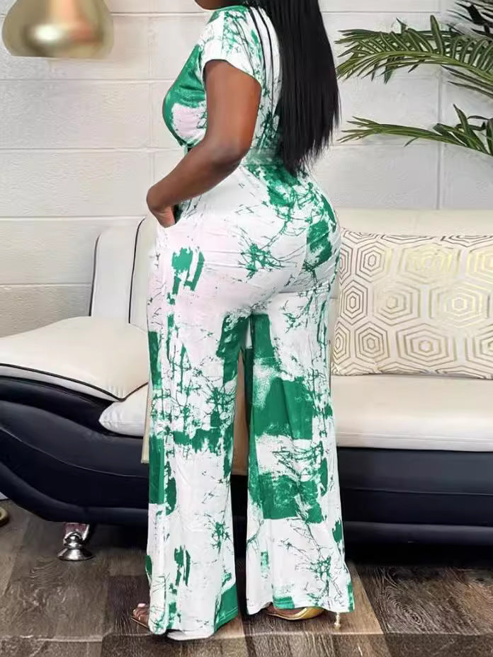 Plus Size Women Summer Print Jumpsuit 5