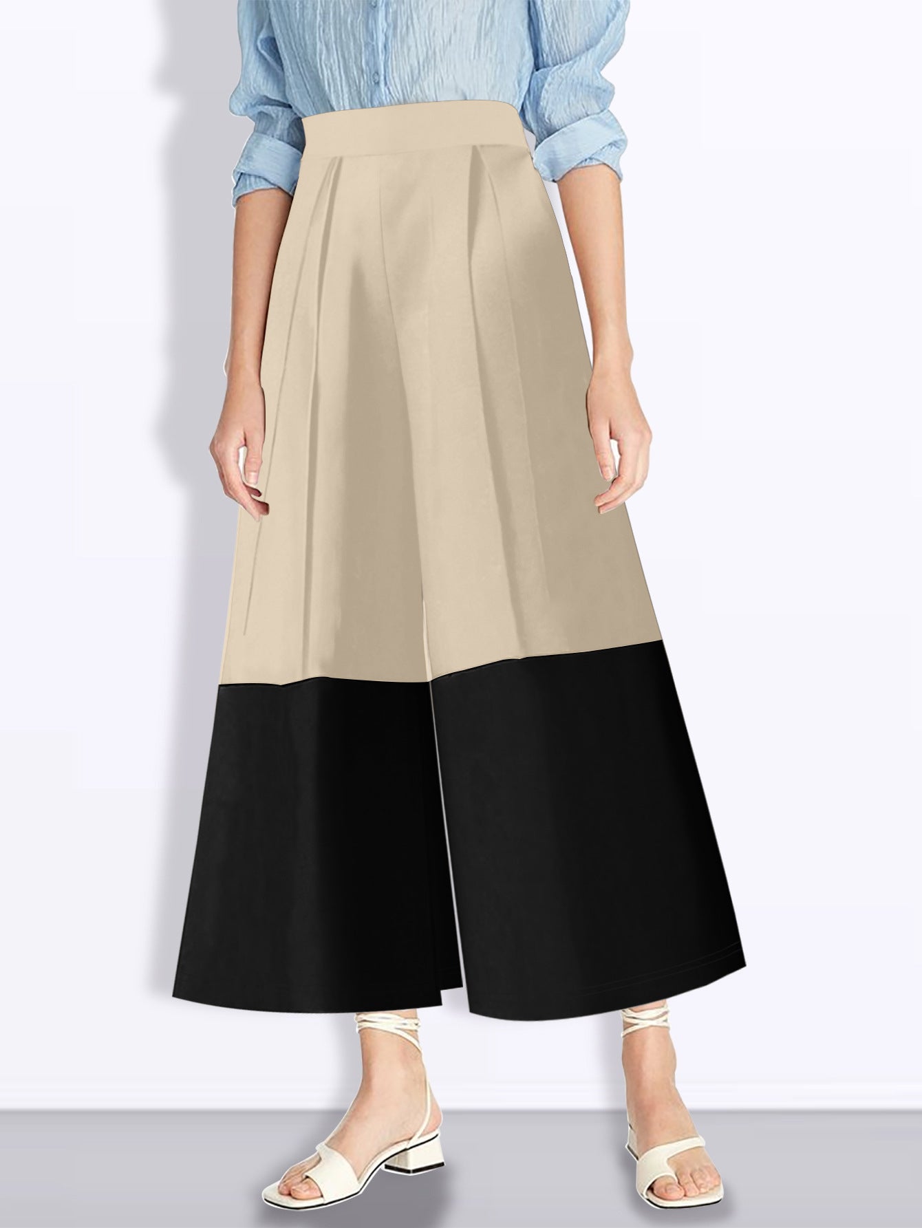 Women Elegant Color Block High Waist Pants 5