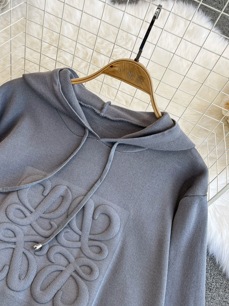 Trendy Women's Oversized Knit Hoodie High-Waisted Wide-Leg Pants Set 8