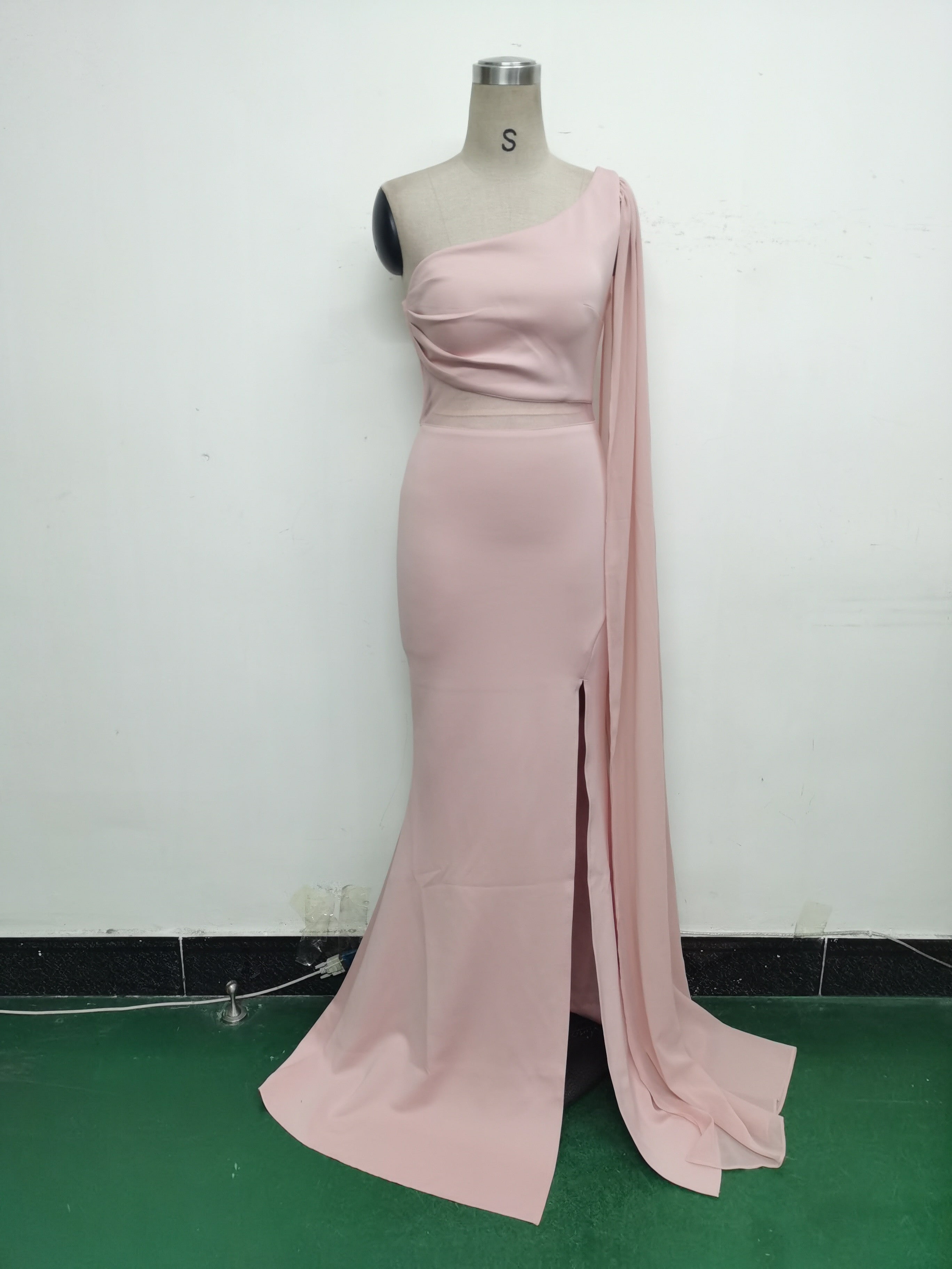 Women One Shoulder Slant Back Patchwork Mesh Formal Party Evening Dress 35