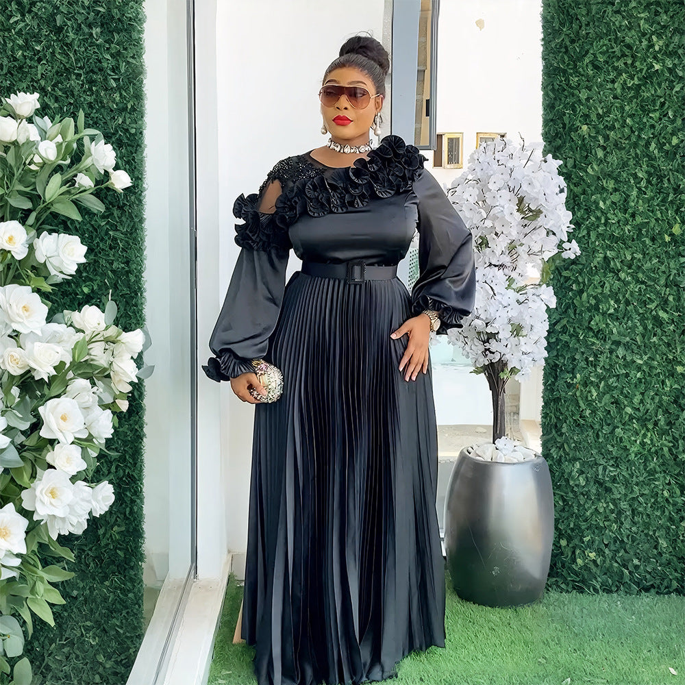 Fashion Chic Long Sleeve Dress African Plus Size Floral Maxi Gown 3