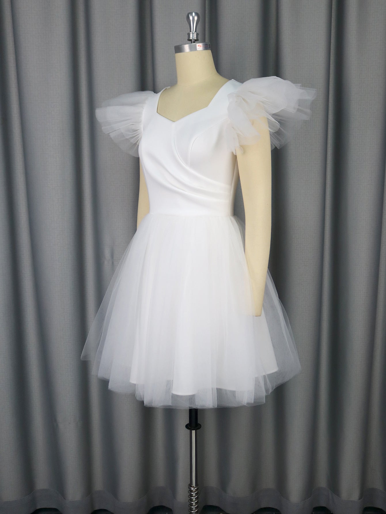 Wedding V-Neck Flying Sleeve Elegant Puffy Mesh Evening Bridesmaid Dress 5