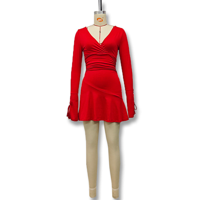 Women autumn deep v long sleeve sexy lace Backless Bodycon dress 22