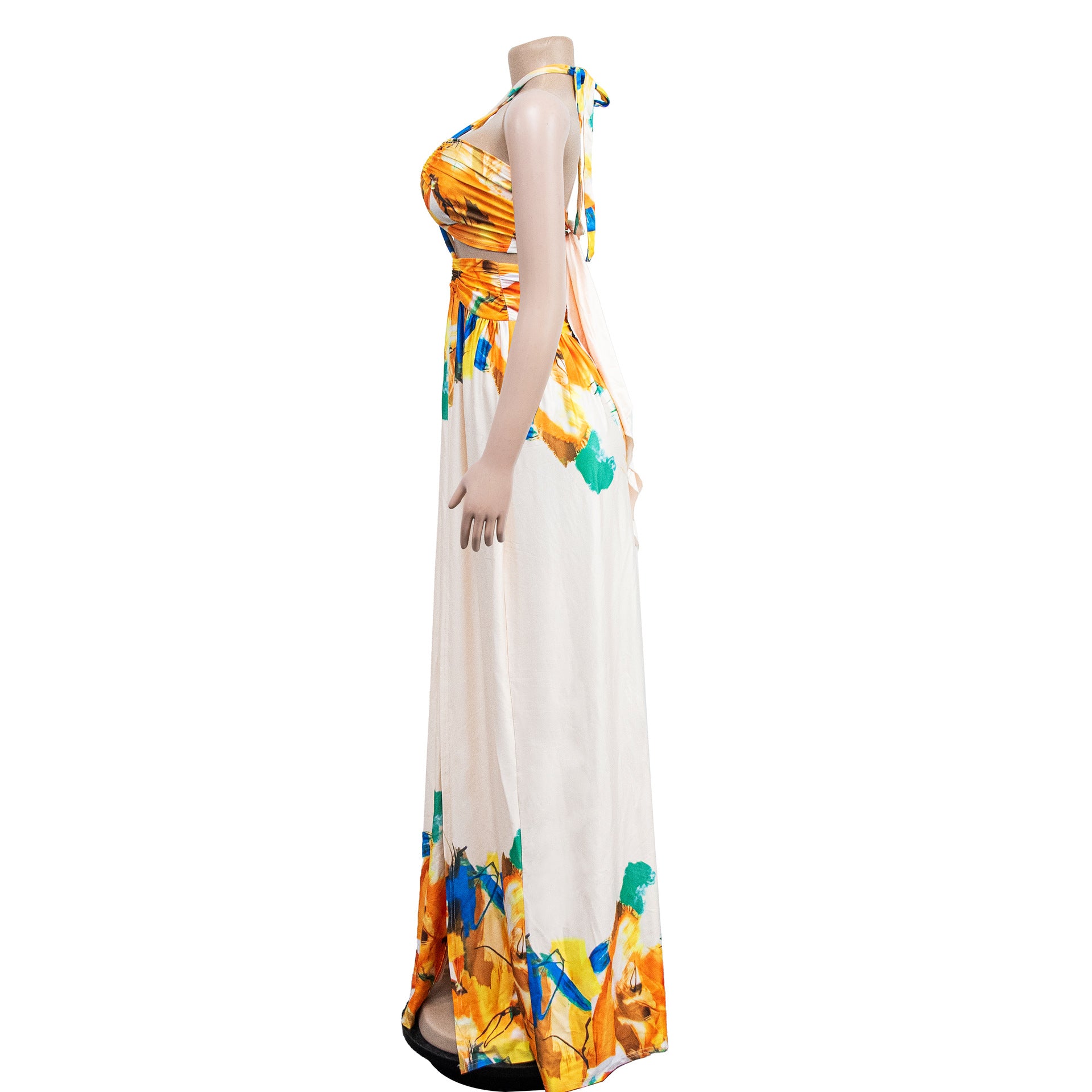 Women's Fashion Contrasting Color Sleeveless Wrap Maxi Dress 16