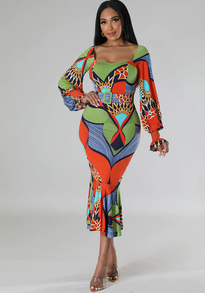 Casual Fashion Women's Long Sleeve Slim Printed Dress