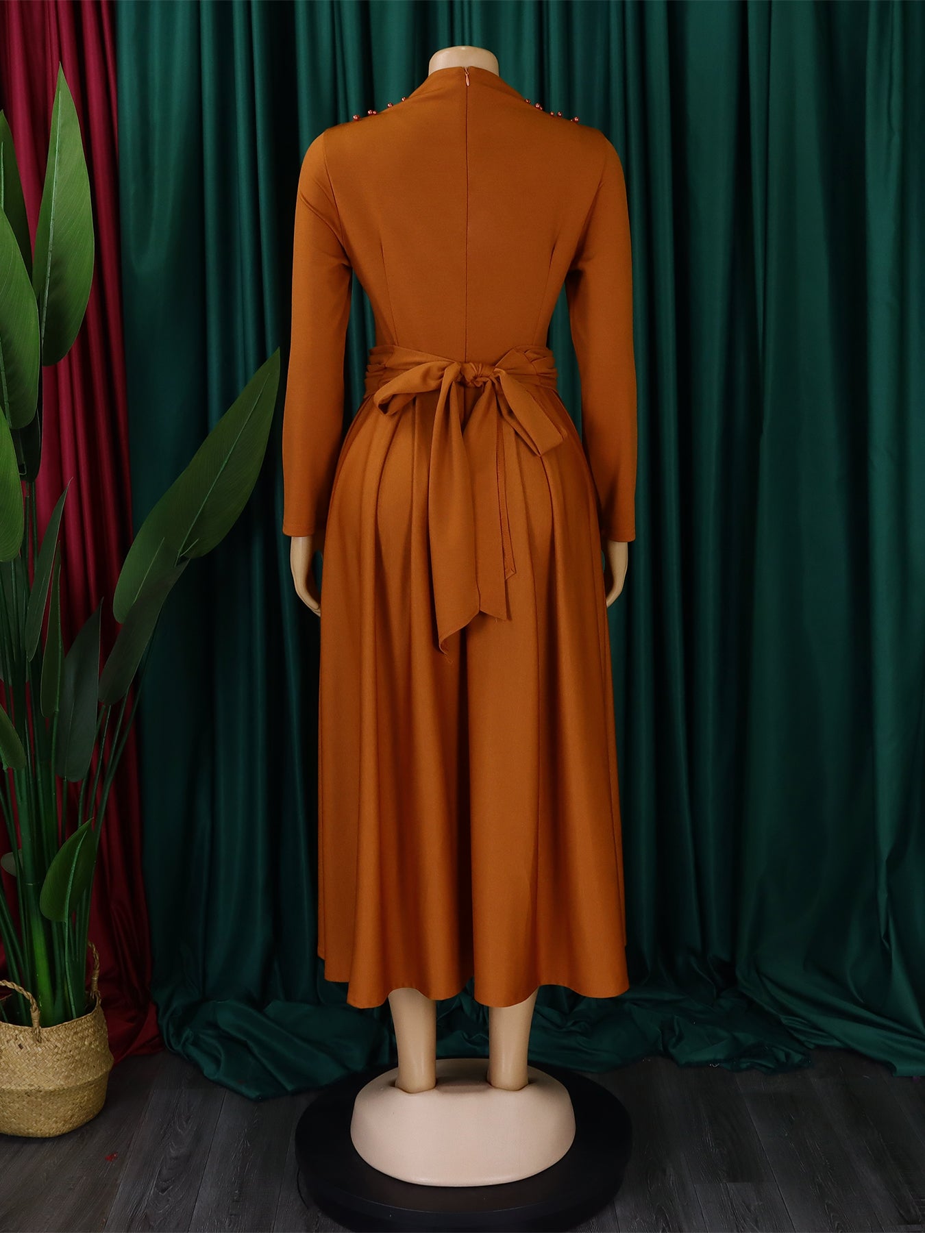 Women High Neck Elegant Beading African Dress 23