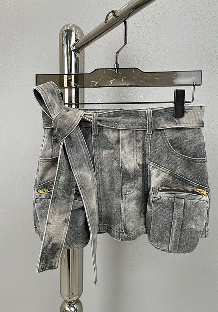 Women American Summer Camouflage Multi Pocket Low Rise Denim culotte skirt