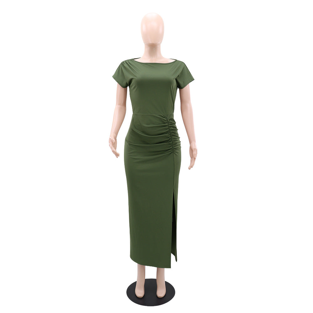 Women short sleeve pleated bodycon dress 6