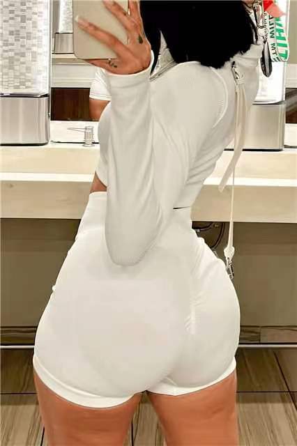 Women Zipper Top and Shorts Two-Piece Set 4