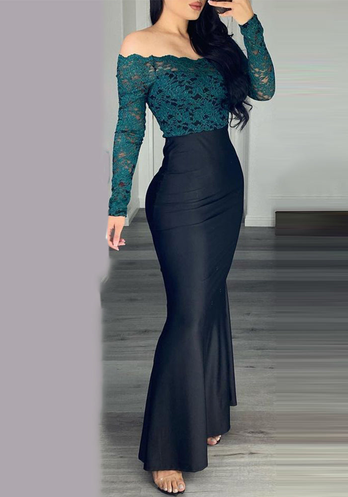 Women Off Shoulder Long Sleeve Lace Dress