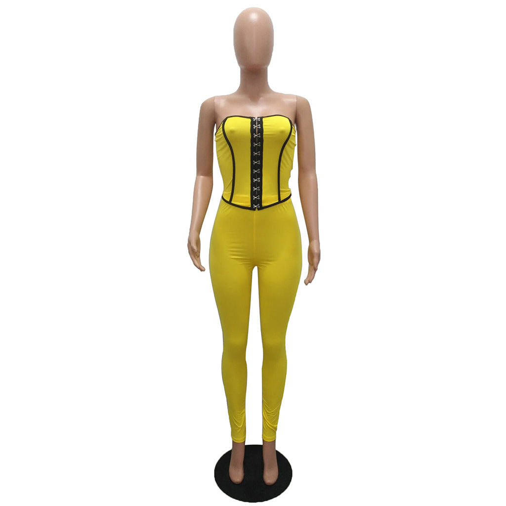 Women's Color Matching Low Back Vest Top and Pants Two-Piece Set 15