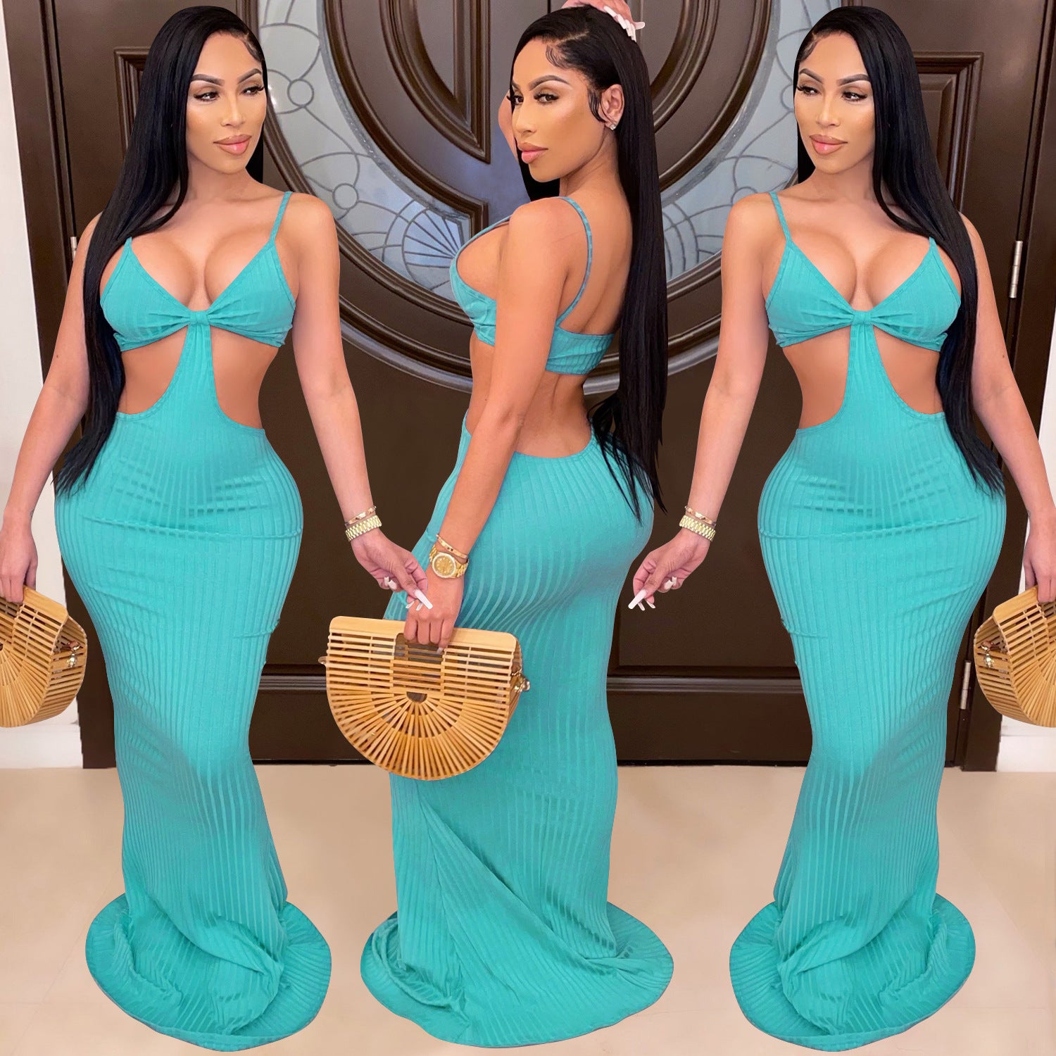 Sexy Knitted Strap Solid Color Dress for Women 5