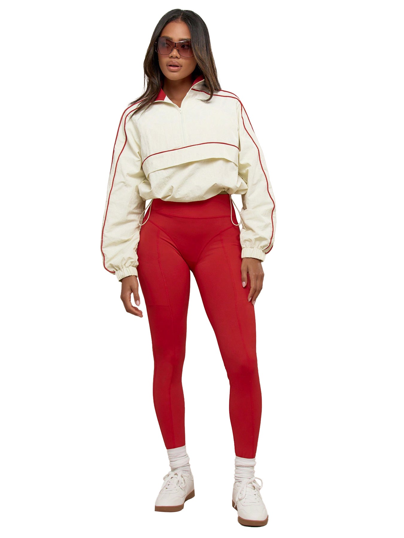 Women drawstring top yoga pants sports casual two-piece set 9