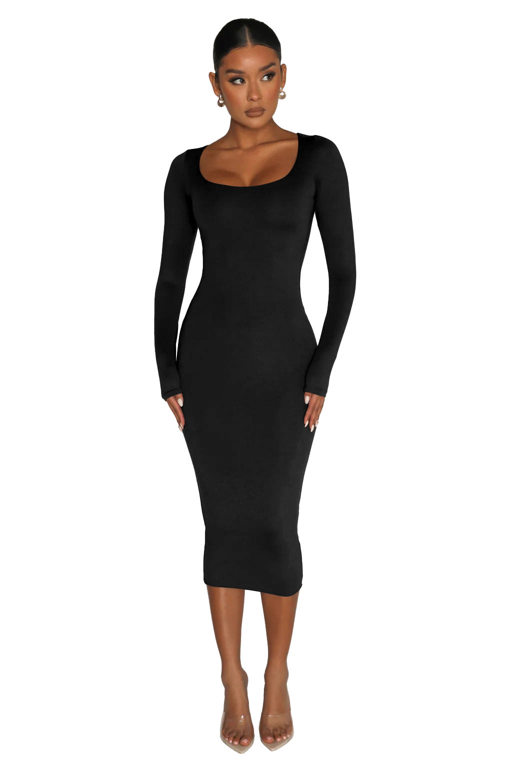 Women Sexy Long Sleeve Round Neck Bodycon Dress 9
