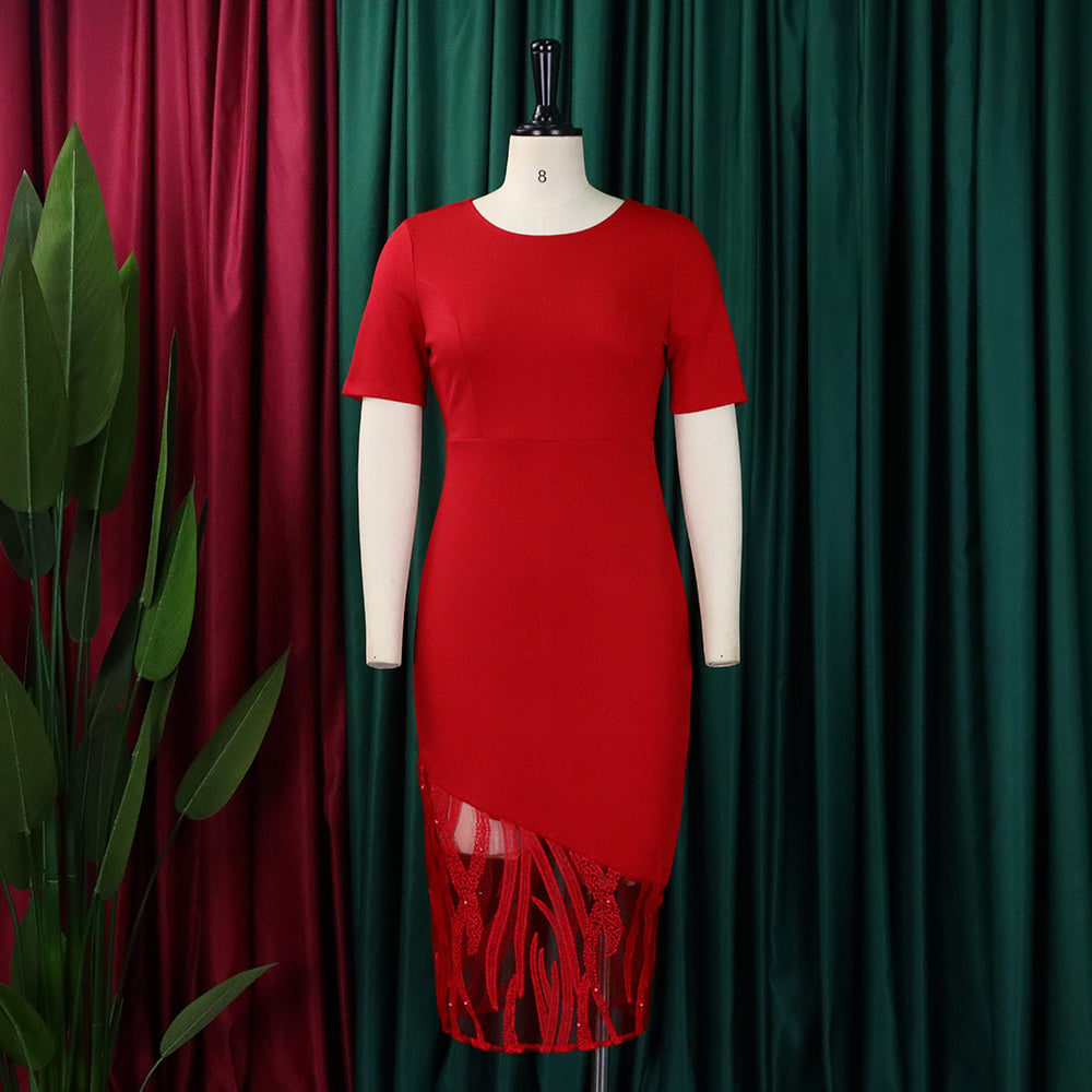 Plus Size Womenlace Patchwork Beaded Bodycon Dress 14