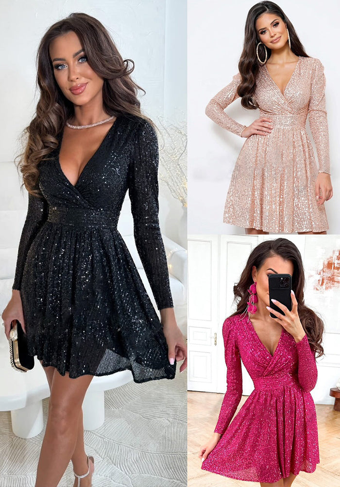 Casual Fashion Long Sleeve Women's Party Sequin Loose Dress