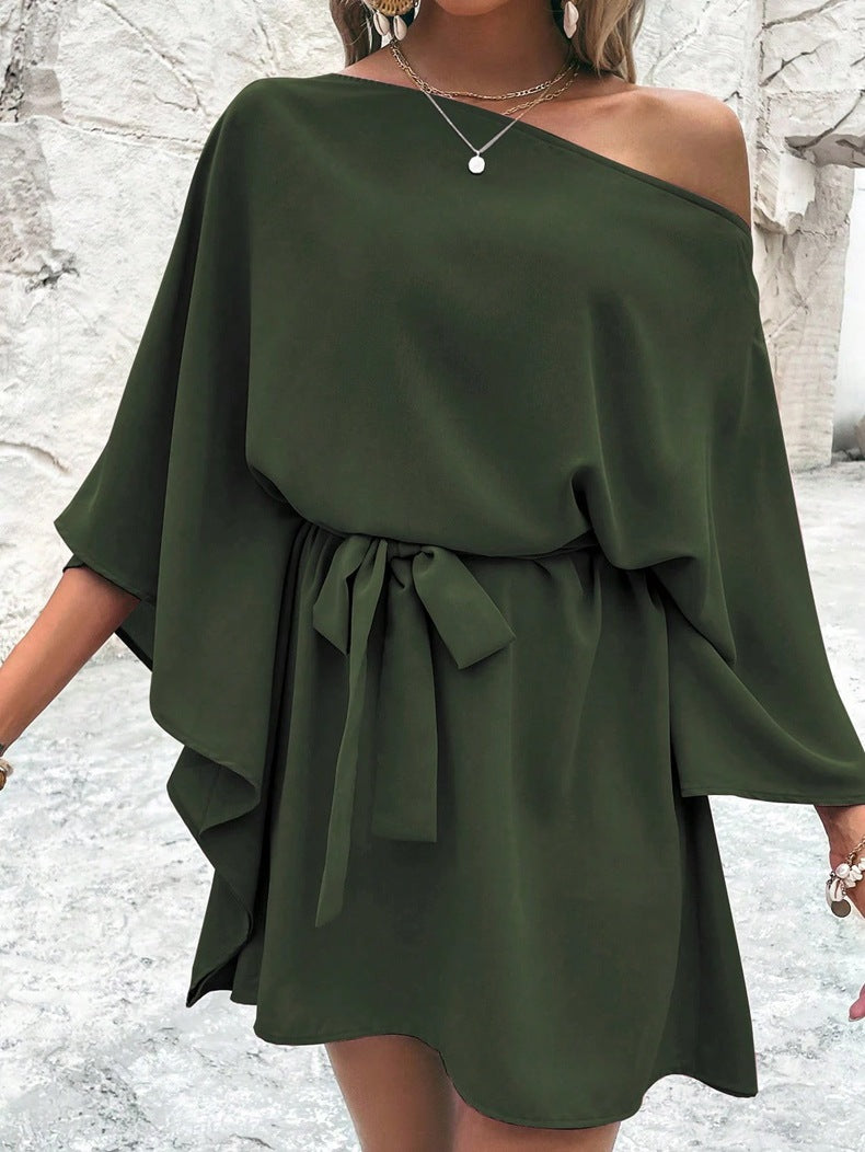 Women Satin Off-shoulder Asymmetrical Dress 11