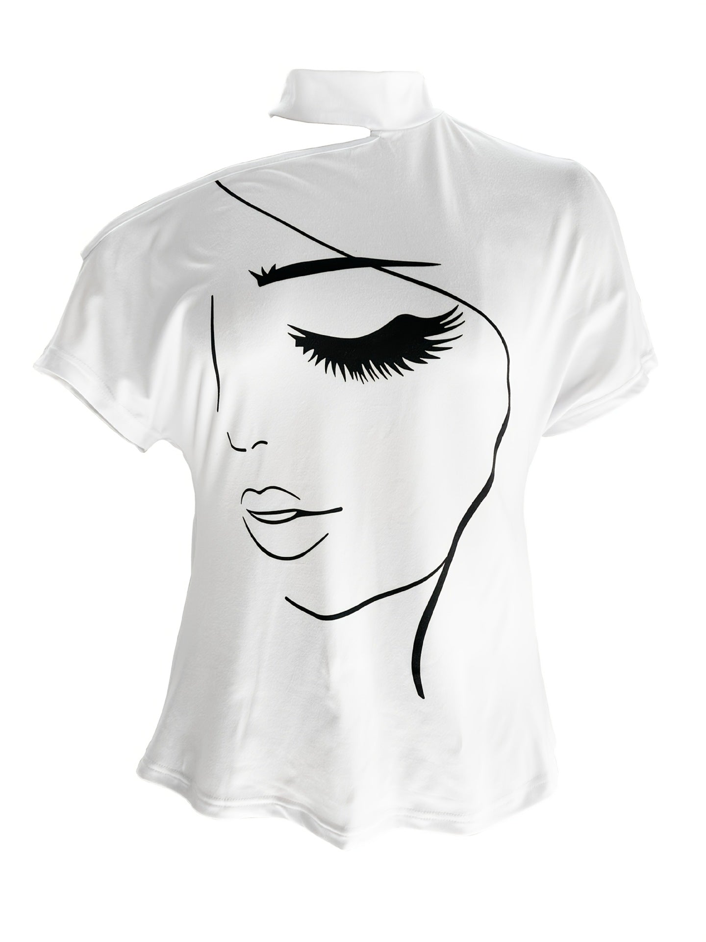 Women Printed Short Sleeve High Neck T-Shirt Off Shoulder Sexy Top 13