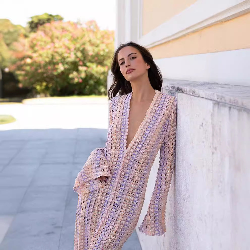 Contrast Lace Hollow Low-Slit Dress 9