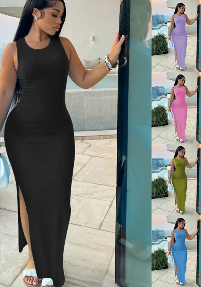 Women Career Sleeveless Round Neck Dress 7