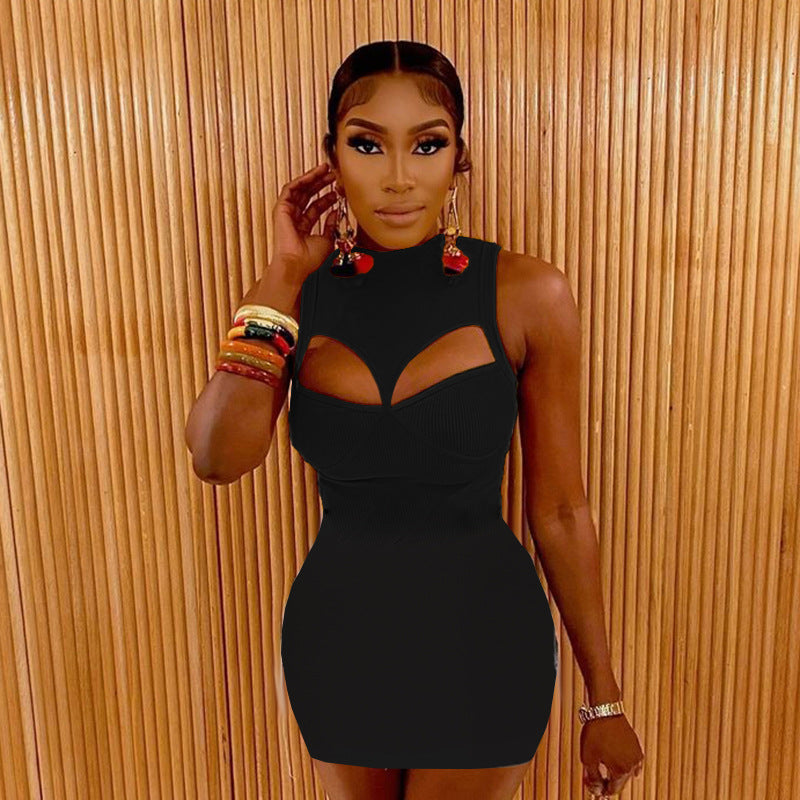 Hollow Knitting Sleeveless Summer Slim Bodycon Short Dress 3