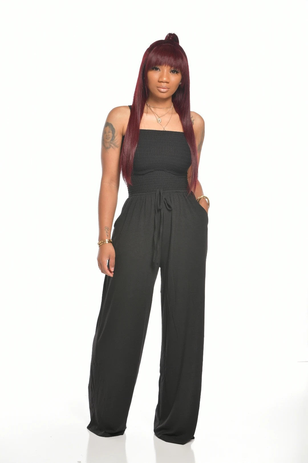 Women's Casual solid color strapless wide leg Jumpsuit 4