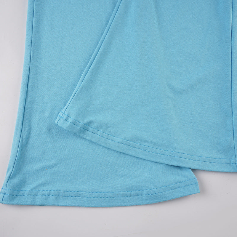 American Casual Sport Color Block Long Sleeve T-Shirt & Fold-Waist Pants Gym Three-Piece Set 21