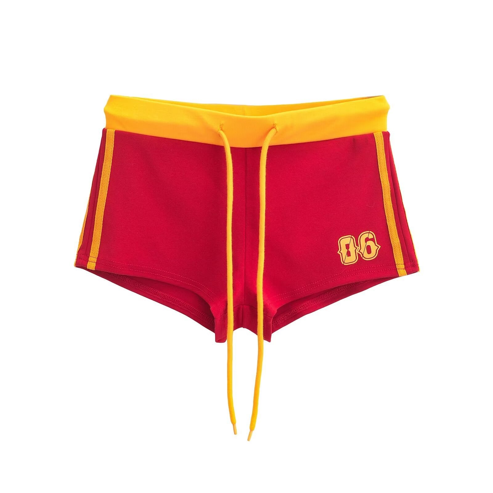 Women American Retro V-neck Contrast Print Long-sleeved T-shirt Sports Shorts Two Piece Set 22