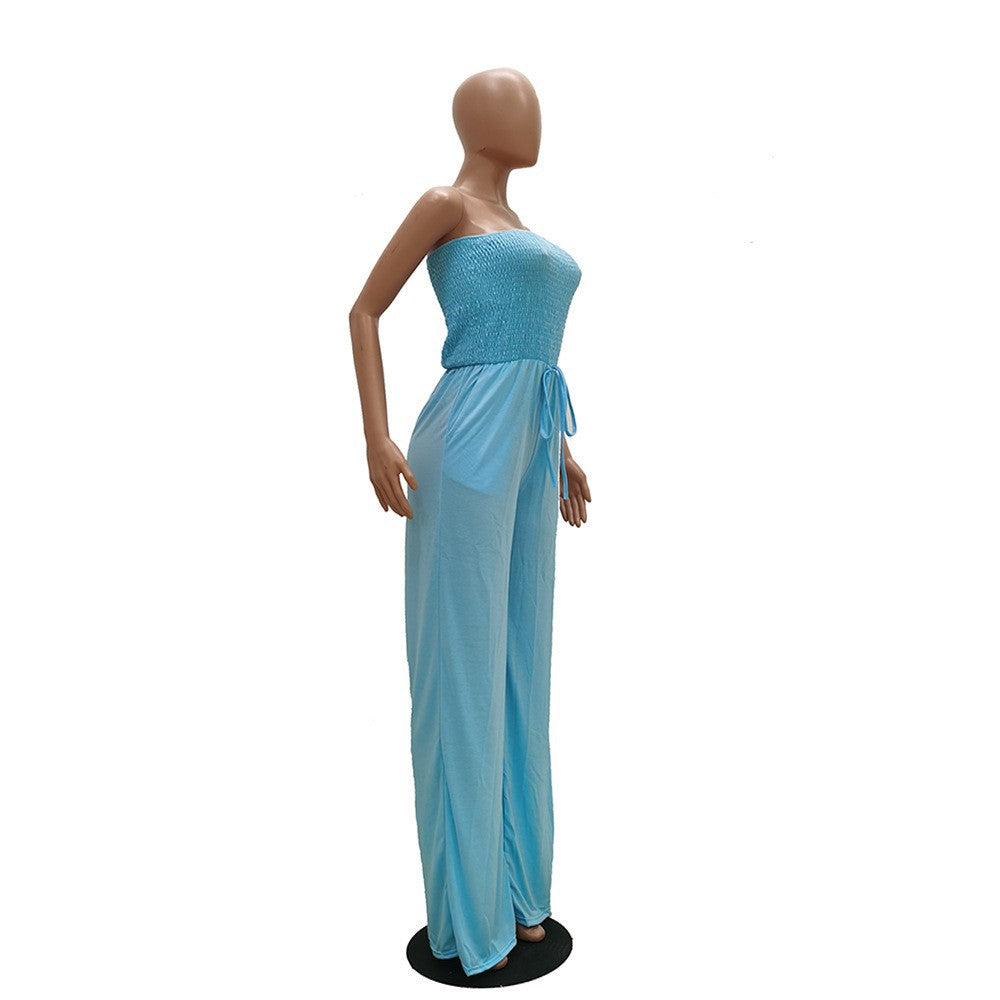 Women's Casual solid color strapless wide leg Jumpsuit 14