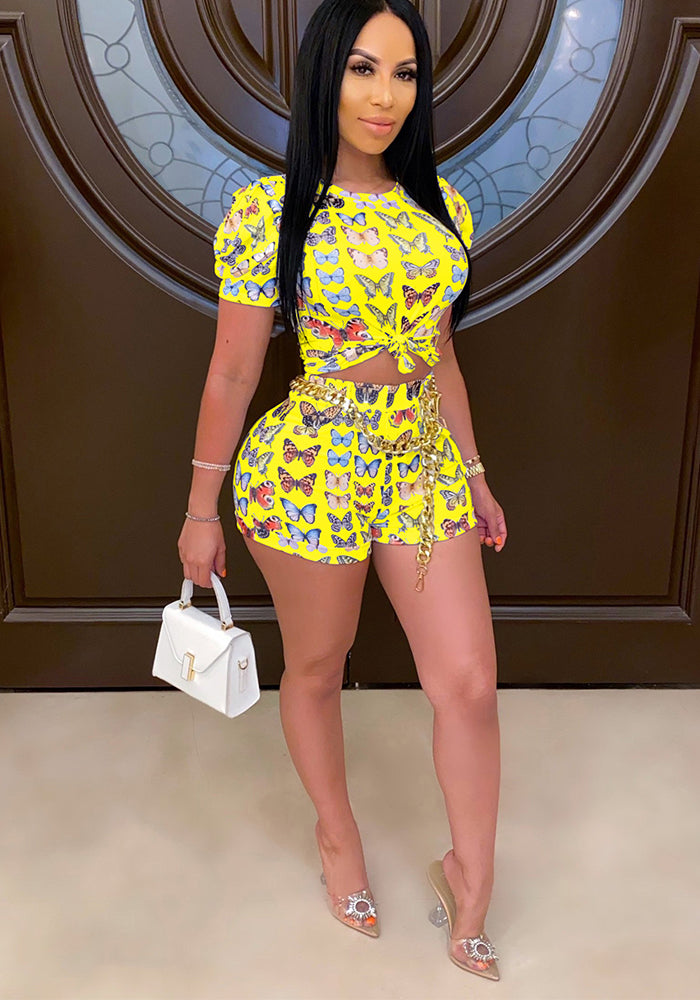 Women’s T-Shirt & Shorts Set Butterfly Print Summer Outfit