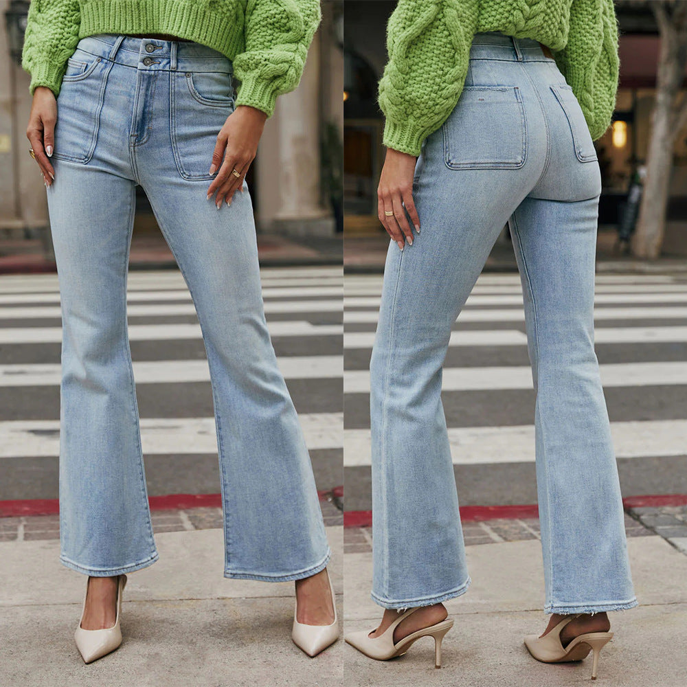 Women Trendy Casual Stretchy Denim Wide Leg Pants 3