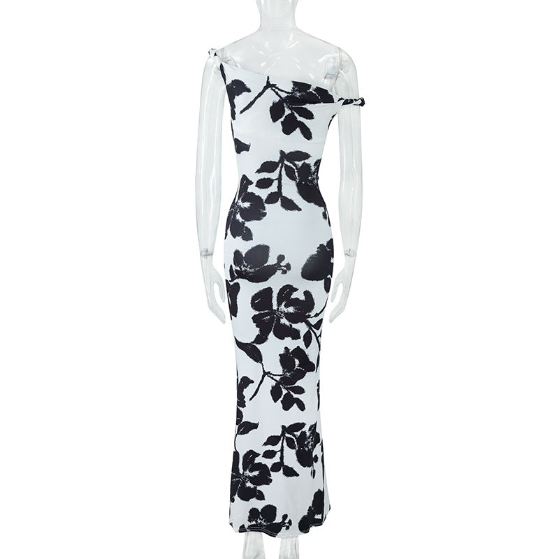 Women's Summer Off Shoulder Printed Bodycon Long Dress 17